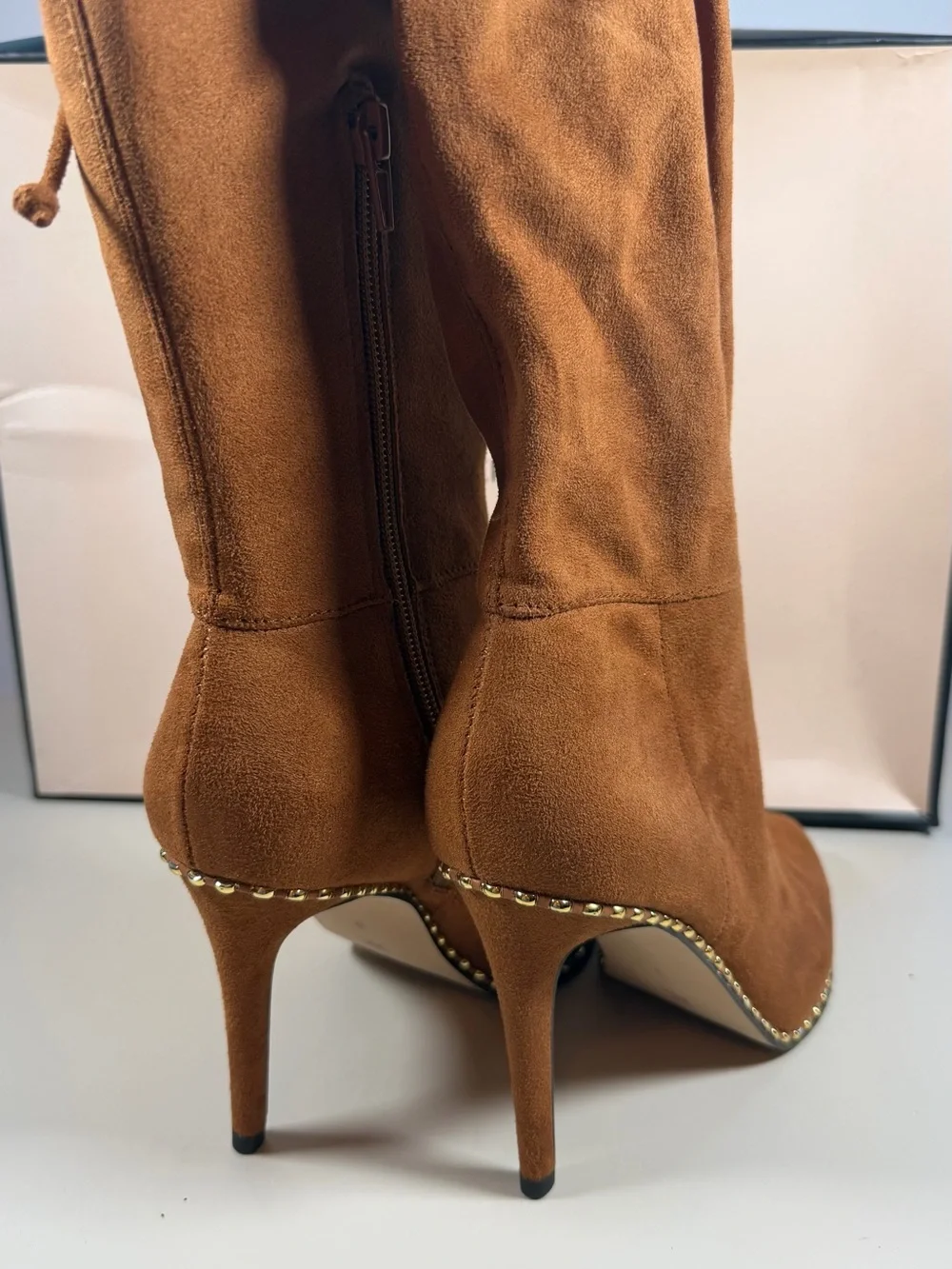 BCBGeneration Tan Suede Over-the-Knee Stiletto Boots